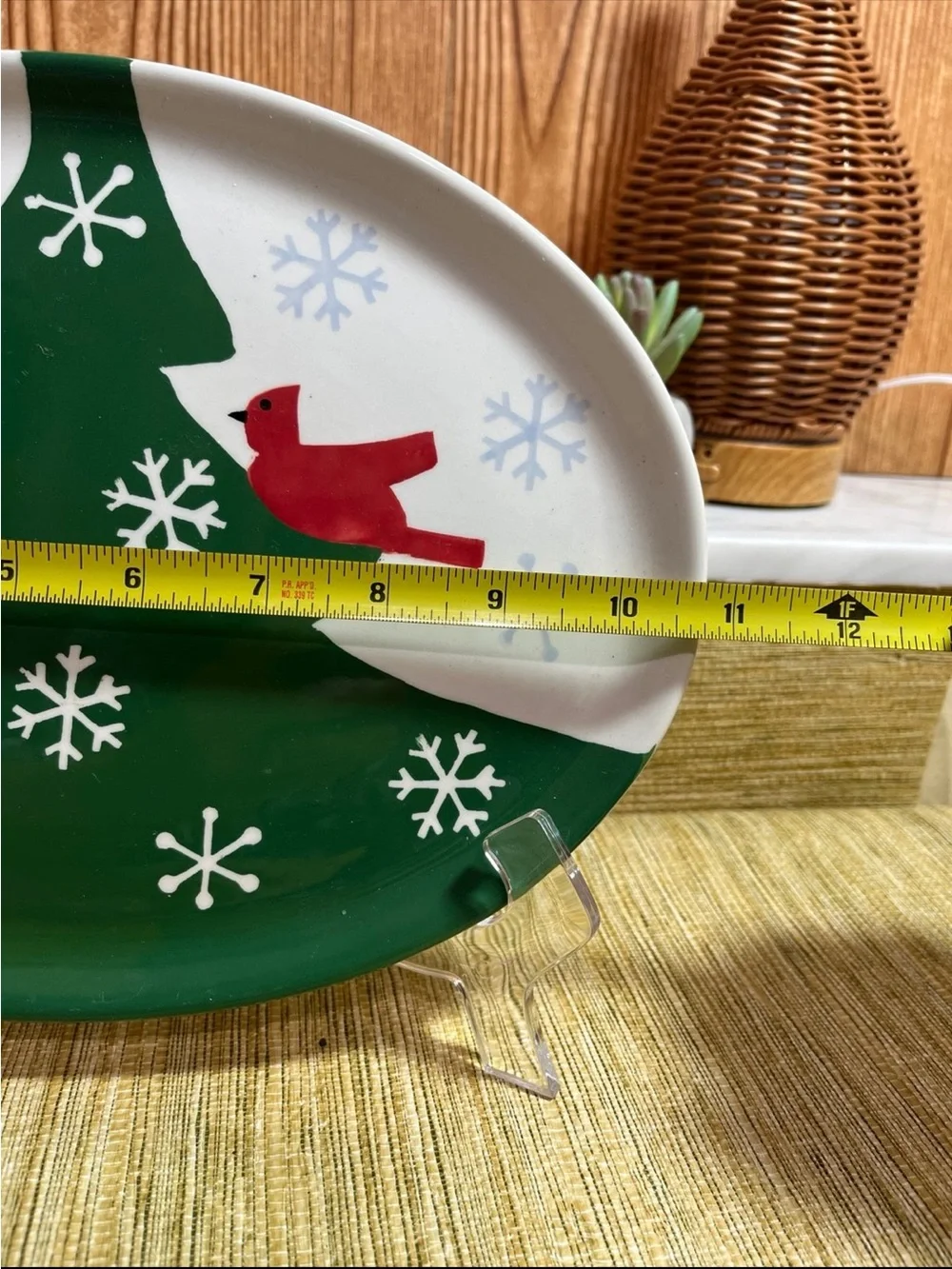 Princess House Cardinal Holiday Evergreen Tree Ceramic Serving Platter -